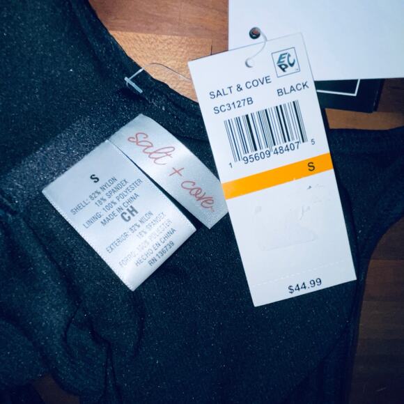 Salt+Cove Sizzle Ribbed Knot-Front One-Piece Swimsuit Black S - Picture 7 of 8